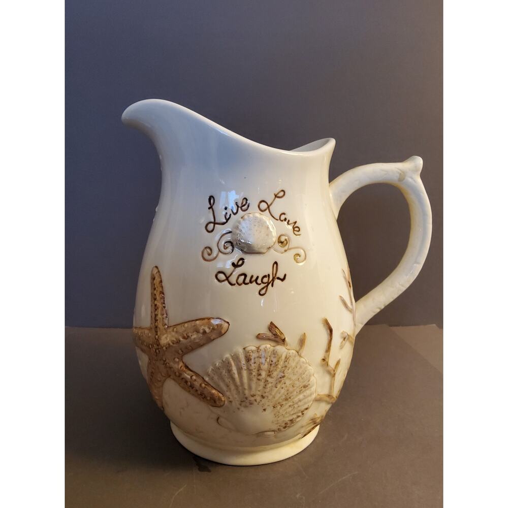 Live, Laugh, Love Starfish Seashell Ceramic Pitcher